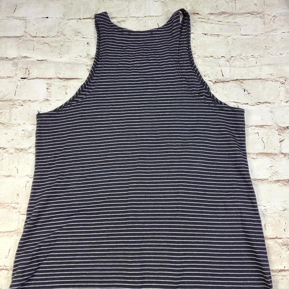 Michael Stars Black Gray Striped Midi Dress Side Slit High Neck Bodycon Casual M - Picture 9 of 10